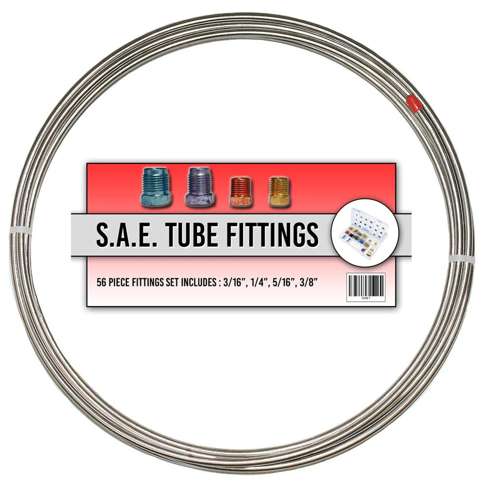 BFK01- 20' 3/16'' Stainless Brake Tube & 56pc SAE Brake Tube Nut Kit