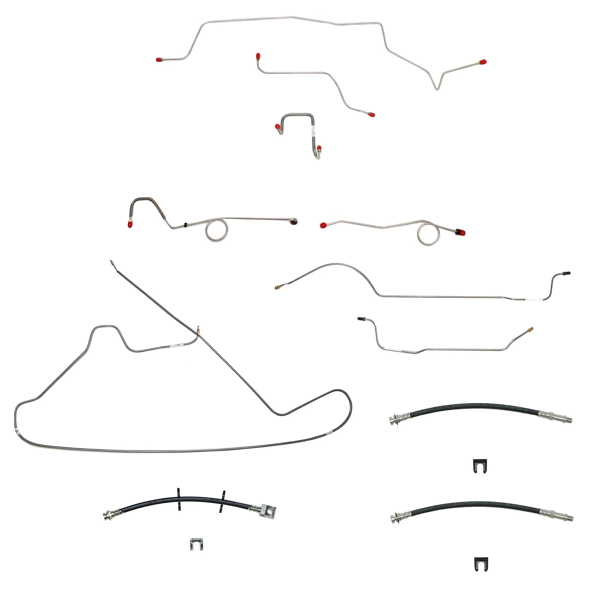 67 Mopar B-Body, Standard Drum Brakes, Right Front Clips under Column then straight Across Firewall, 8 3/4 Axle; Complete Brake Line and Hose Kit - Image 2