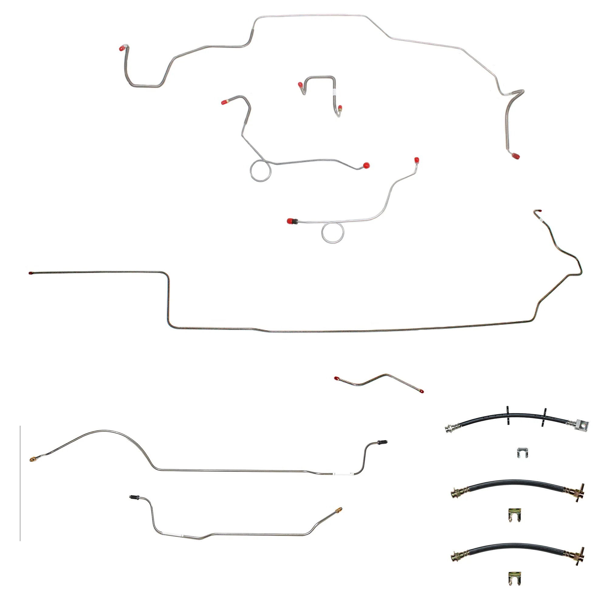 68-69 Mopar B-Body, Power Disc Brakes, Right Ported Master Cylinder, Right Front Clips under Column then rises 4.5'' Above Bell housing, 8 3/4 Axle; Complete Brake Line and Hose Kit