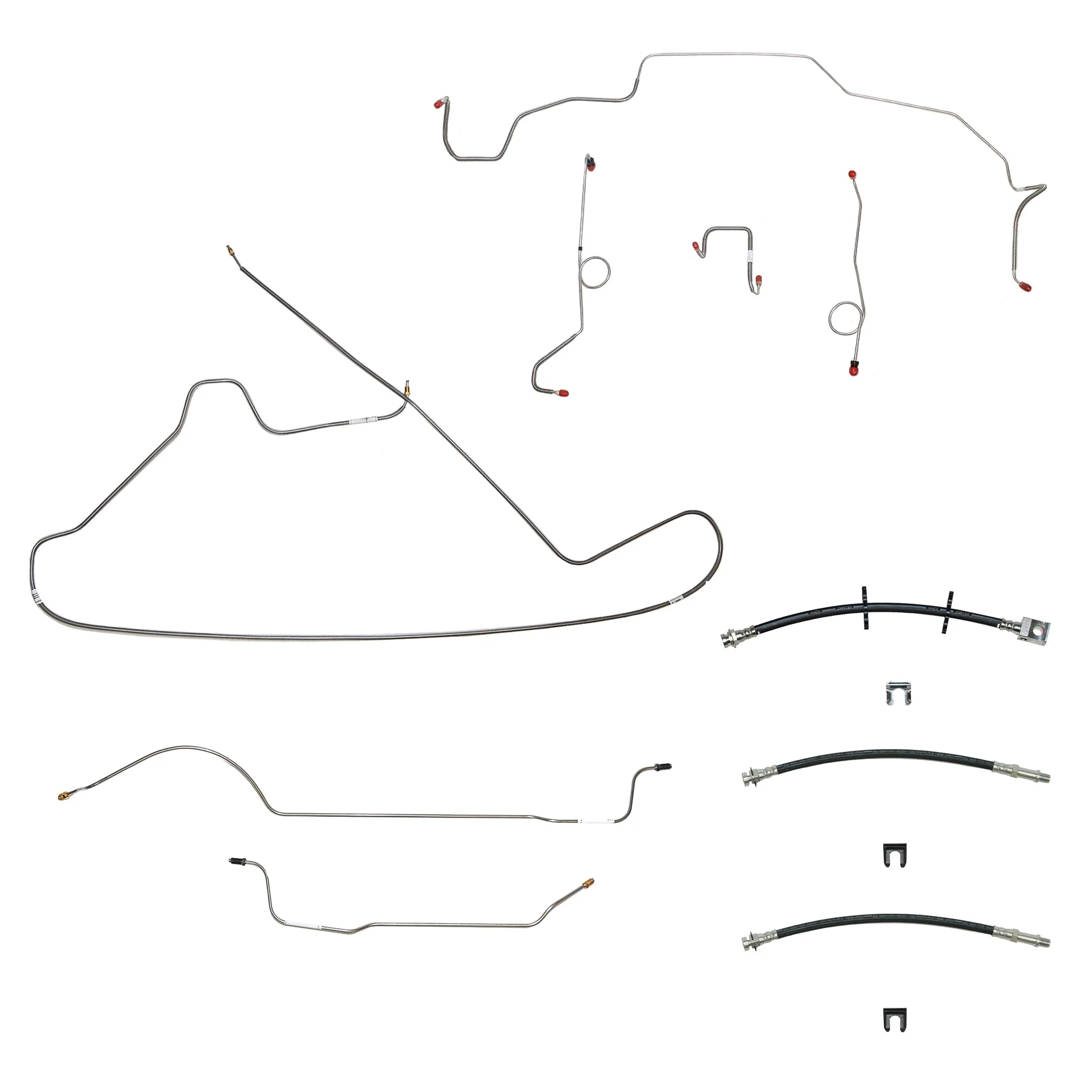 68-70 Mopar B-Body, Drum Brakes, Right Front to Fender then Rises 4.5'' Above Bell housing then routes OVER Frame Rail, 8 3/4 Axle; Complete Brake Line and Hose Kit - Image 2
