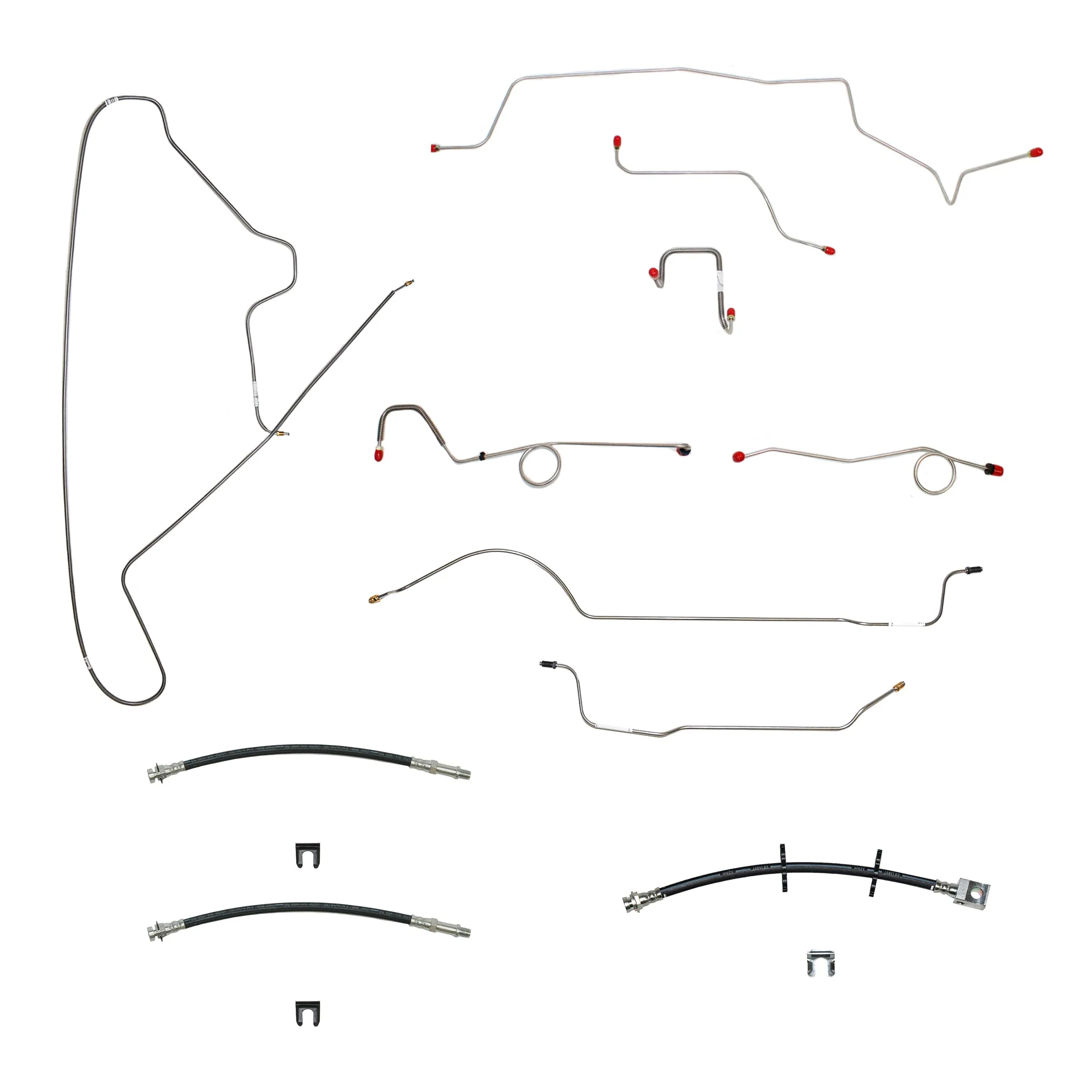 67 Mopar B-Body, Standard Drum Brakes, Right Front Clips under Column then straight Across Firewall, DANA Axle; Complete Brake Line and Hose Kit