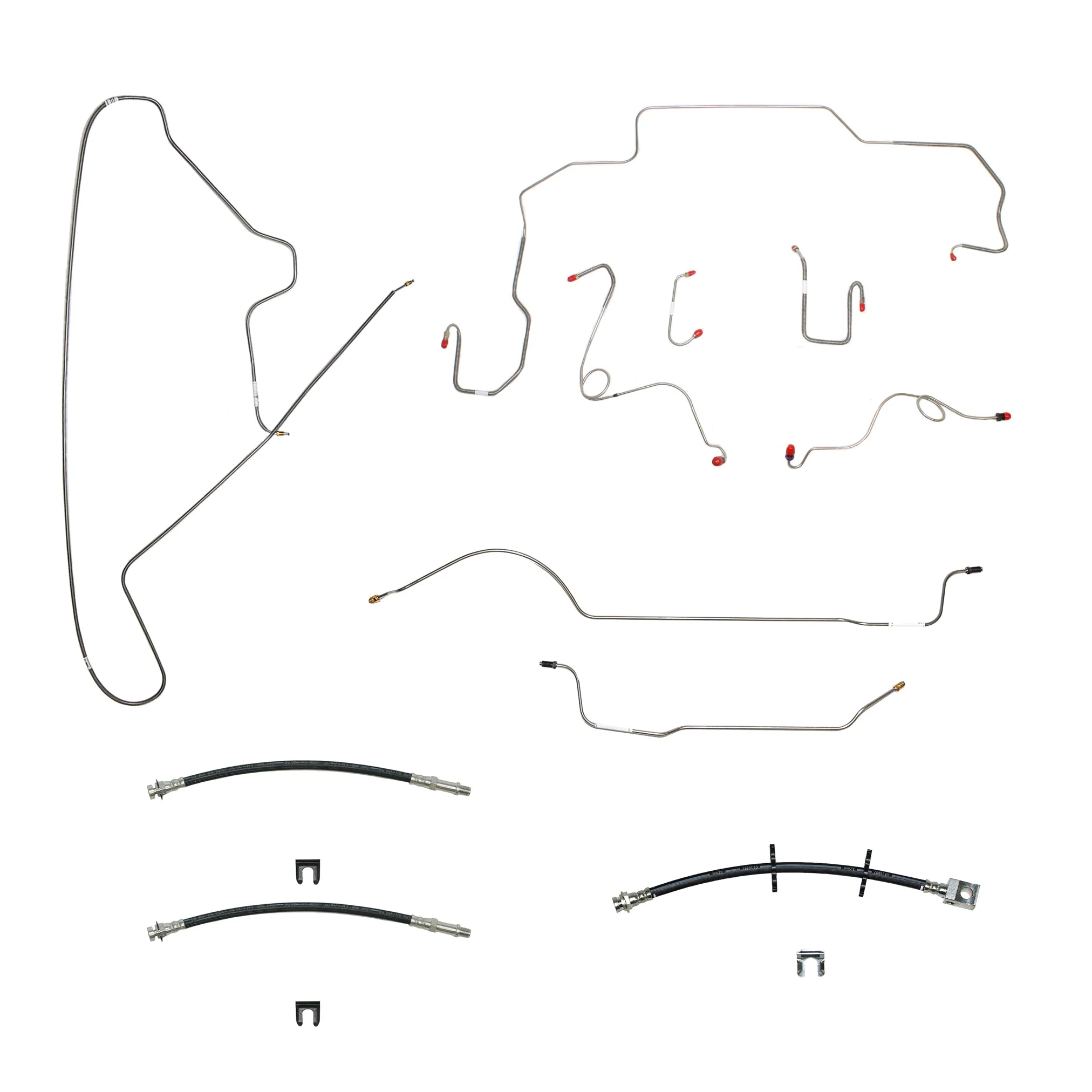 67 Mopar B-Body, Standard Drum Brakes, Right Front to Fender then Rises 4.5'' Above Bell housing then routes UNDER Frame Rail, DANA Axle; Complete Brake Line and Hose Kit - Image 2