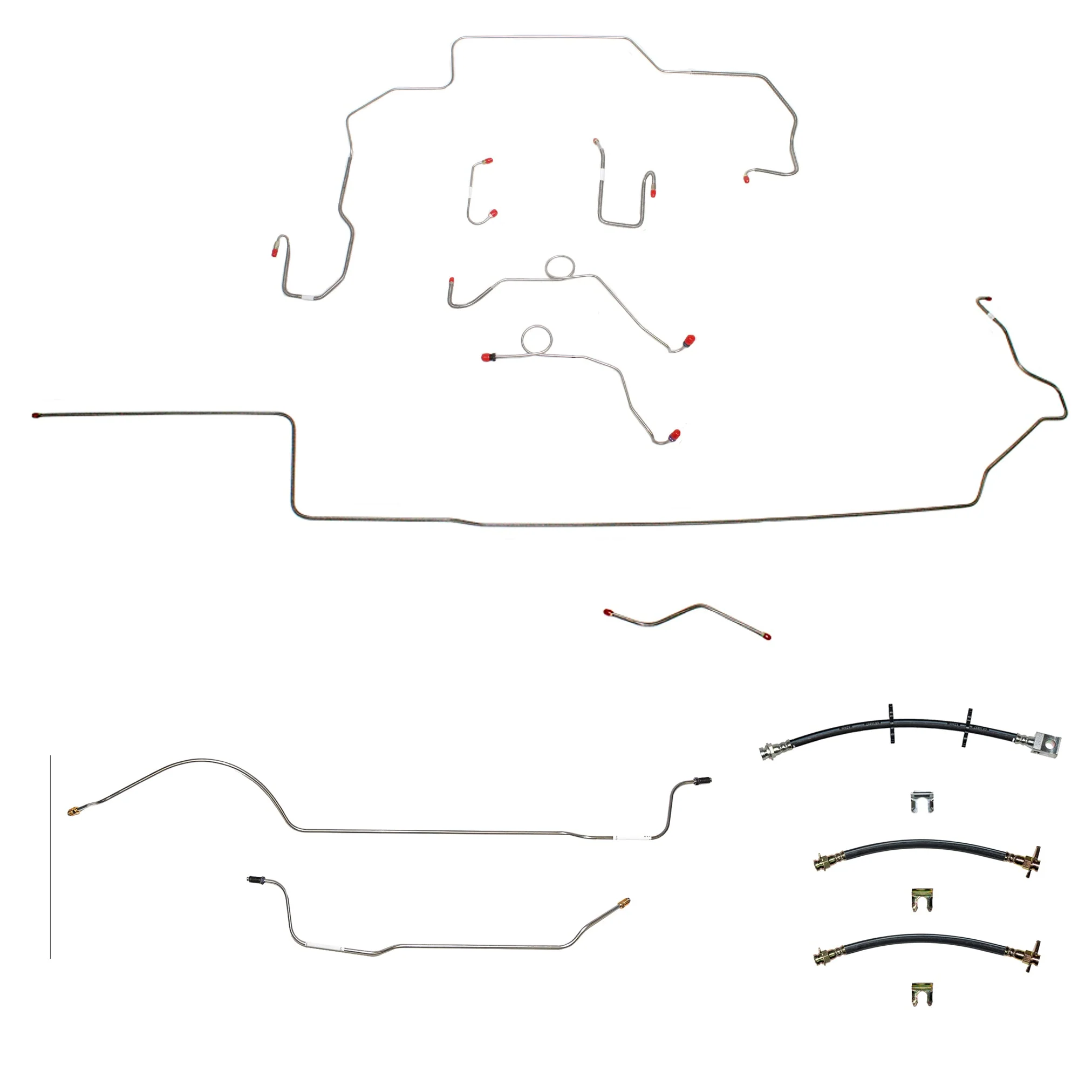 1968-69 Mopar B-Body w/ Power Disc and DANA Axle, non-Hemi; Left-ported Master w/ Right Front to Fender; 4.5" Rises above Bell Housing; Routes UNDER Frame Rail; Complete Brake Line and Hose Kit - Image 2