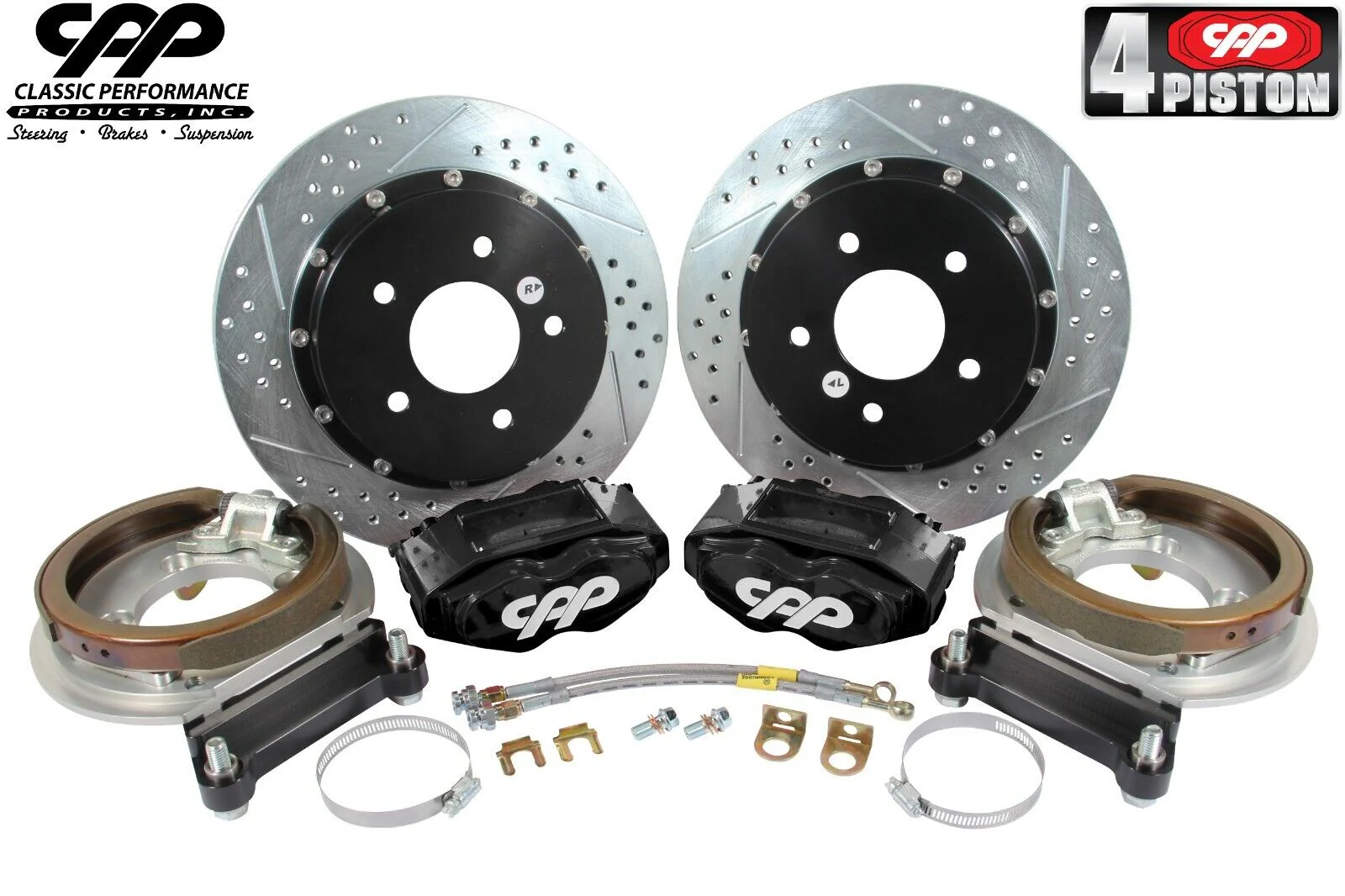 CPP 1960-62 Chevy C10 Truck 5 Lug Black 4 Piston 13" Rear Big Brake Conversion Kit