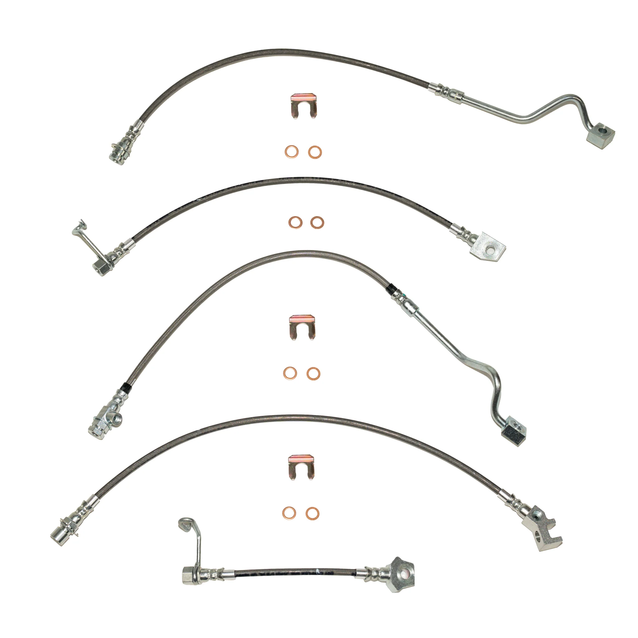 HSK0019SS - 99-04 Ford F-250/F-350 Superduty 4wd, RWABS, Staggered Rear, Brake Hose Kit; Braided Stainless