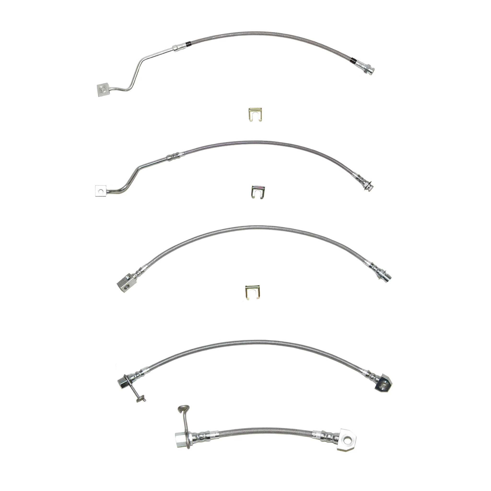 HSK0024SS - 99-04 Ford F-250/F-350 Super Duty, Excursion, 4WD, AWABS, Staggered Rear Calipers, Brake Hose Kit; Braided Stainless