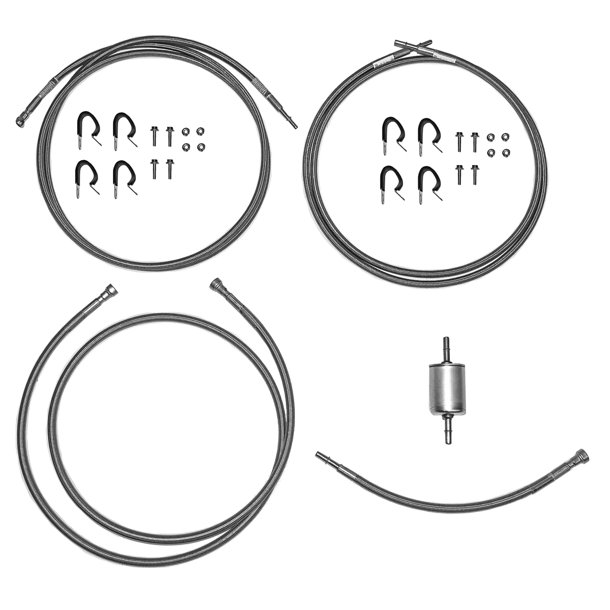 QFF0019SS- 01-03 GM 2500HD / 3500, Ext Cab with Gas Engine; Complete Braided Stainless Fuel line Kit