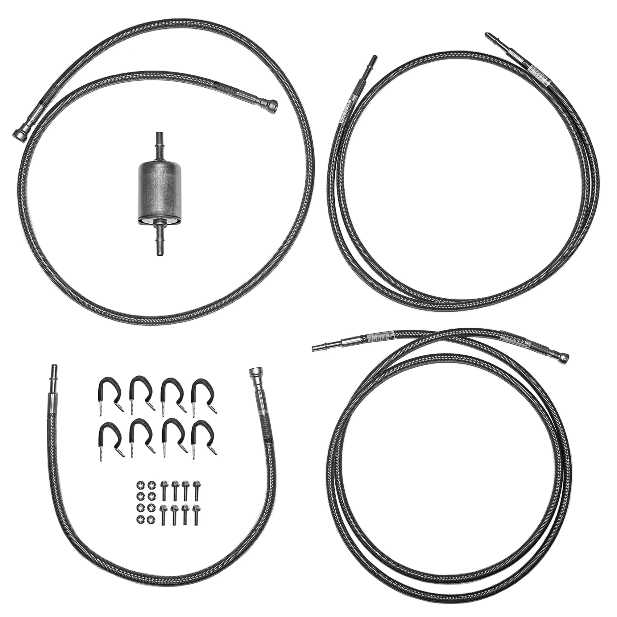 QFF0021SS- 99-03 GM 1500 Truck, Reg Cab with V8; Complete Braided Stainless Fuel line Kit
