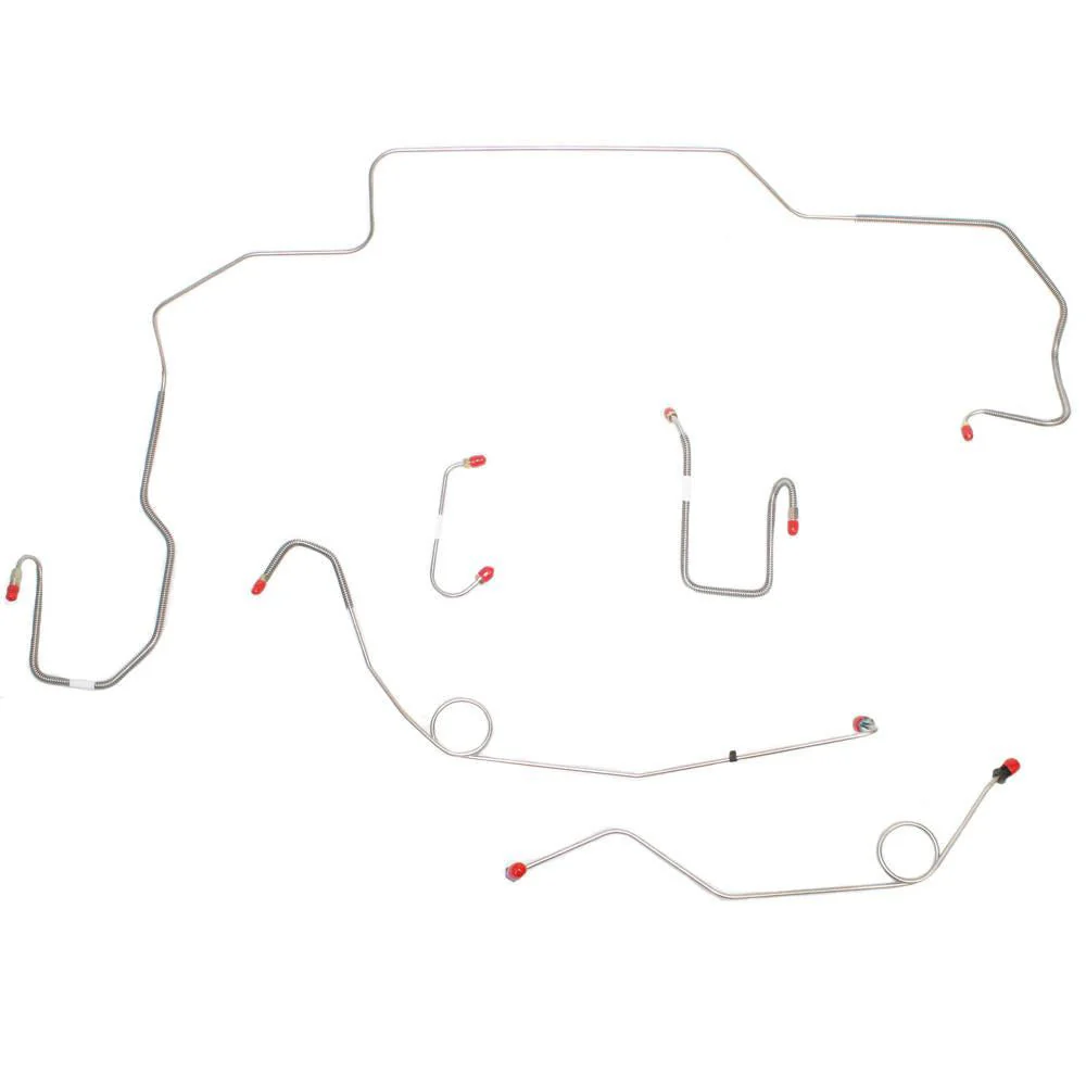 RKT6802- 68-70 Mopar B-Body, Hemi, Power Disc, Left Ported M/C, Right-Front Routes UNDER Frame; 3 Brake Valves, Front 5 Line Kit w/ 2pc Intermediate